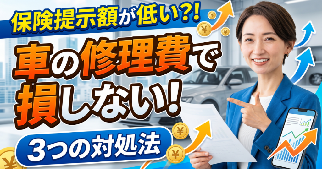 保険提示額が低くい!?車の修理費でそんしない3つの方法を実写版で表しているサムネイル画像